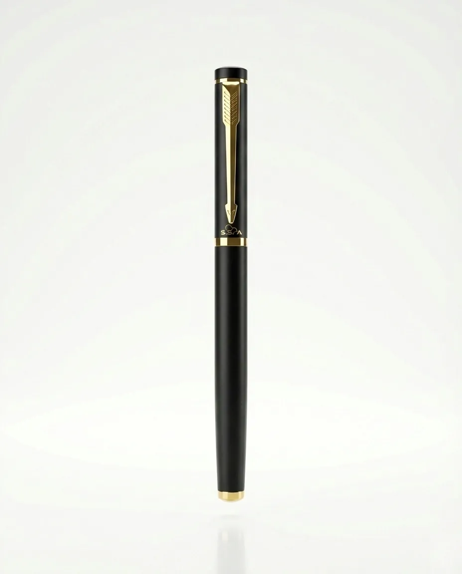 Matte black finish and gold-plated accents 