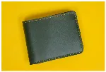  men's bi-fold wallet and a women's envelope-style clutch 