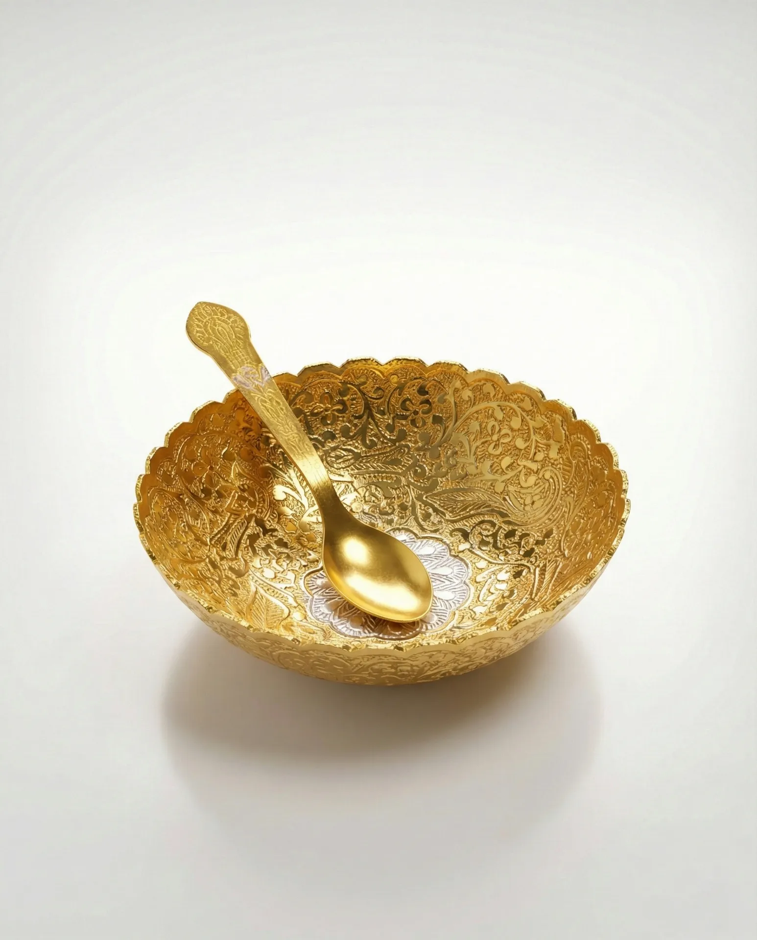     gold-plated bowl and spoon set 