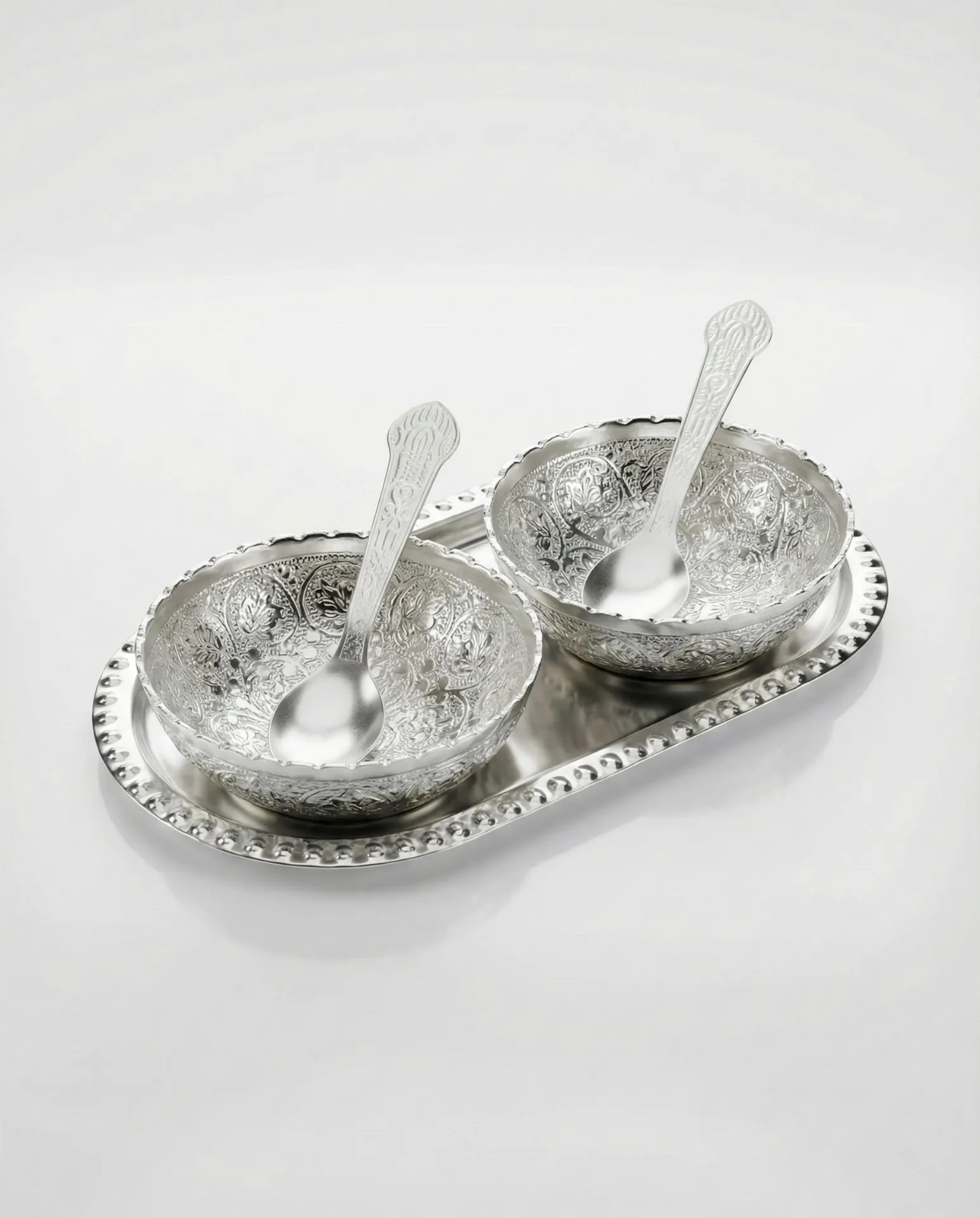 Silver-plated Tea Tray, bowl and spoon set 