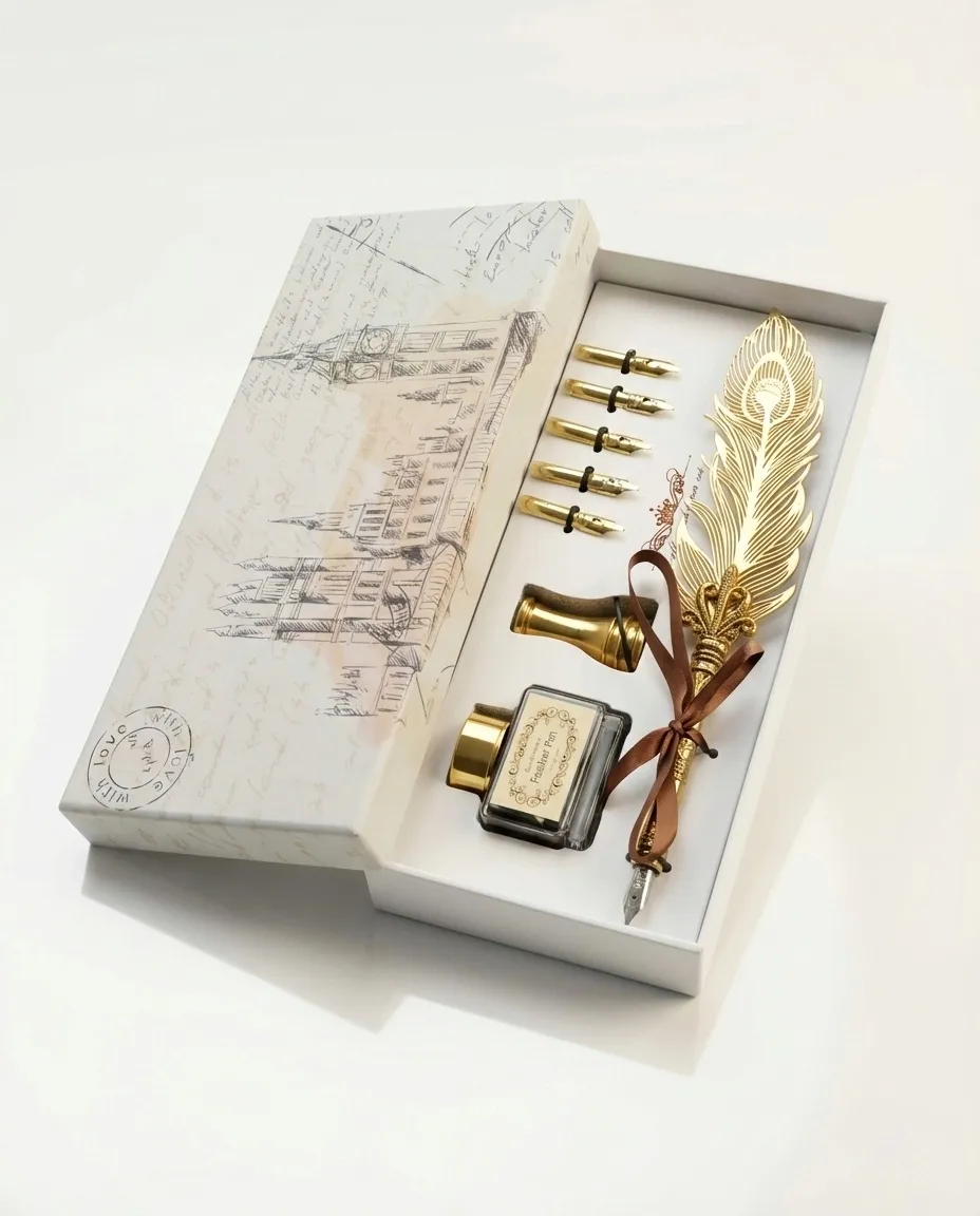  vintage-style feather quill calligraphy dip pen set 